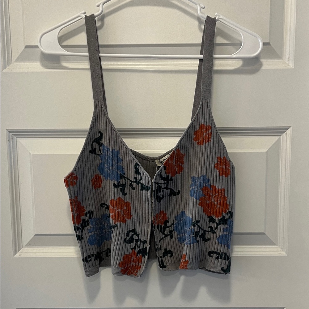 Free people intimately Floral Ribbed Knit Tank Top - Gray, Red, Blue NWT, L